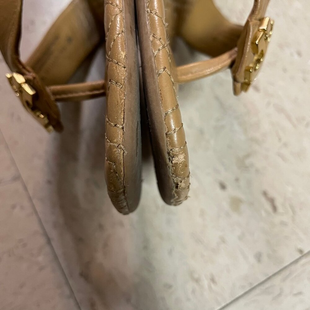 TORY BURCH Beige Nude Quilted Thong Mule Sandals Block Heel *RARE - Picture 14 of 14